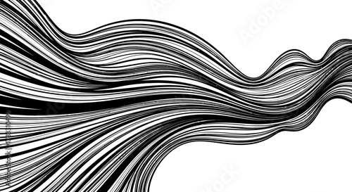 Abstract Flowing Lines Dynamic Black and White Graphic Design Element on White