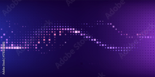 Digital Big Data Flow Particles Bokeh. AI Artificial Intelligence Technology and Machine Deep Learning Concept. Smooth Sound Wave Audio Visualization. Tech Art Science Presentation Vector.