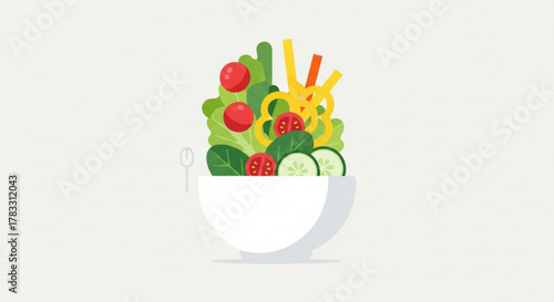 Healthy salad bowl with fresh vegetables tomatoes cucumbers peppers and lettuce for diet and nutrition