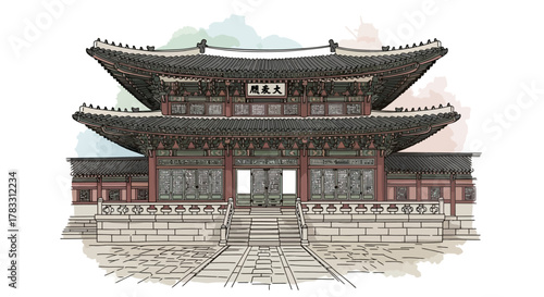 Gyeongbokgung Palace Illustration Historic Korean Architecture
