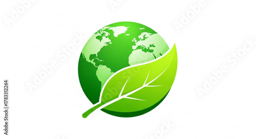 Green earth globe with leaf vector illustration for ecology environment and nature conservation concept