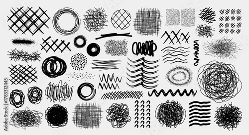 Variety of Hand-Drawn Doodle Textures and Scribble Brush Strokes