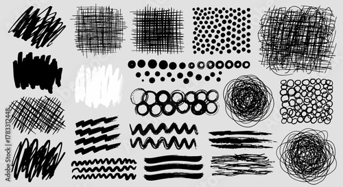 Hand Drawn Scribbles, Brush Strokes and Circles for Creative Backgrounds