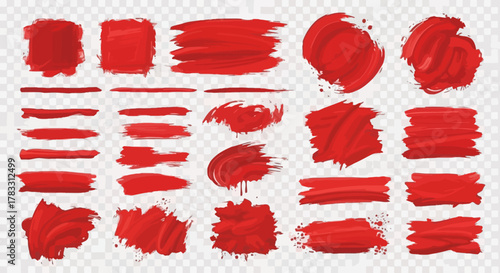 Red Paint Brush Strokes Texture and Decorative Elements for Creative Designs