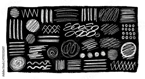 Set of Chalkboard Style Scribbles and Textures White on Black