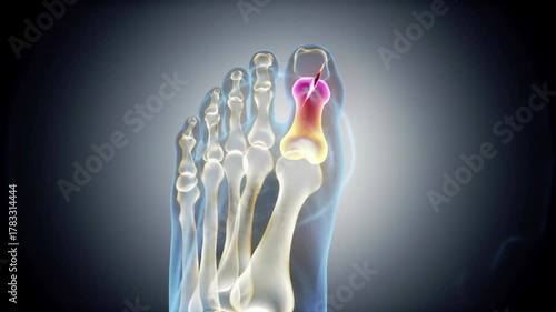 Animated Foot XRay Showing Broken Toe Bone with Highlighted Fracture Area