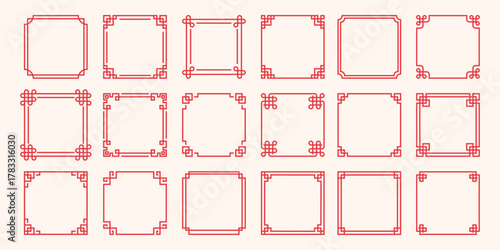 set of red Asian framesand borders, traditional chinese frame