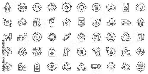 A diverse collection of eco-friendly icons representing sustainability and recycling practices.