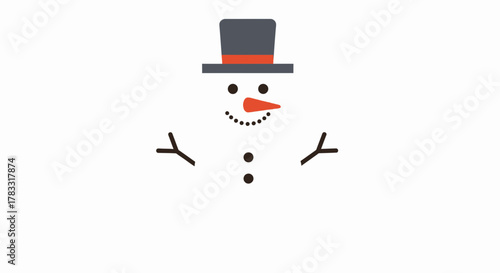 Charming cartoon snowman with a stylish hat and twig arms, perfect for festive holiday designs and winter promotions