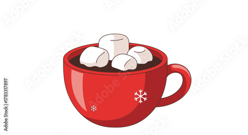 Cozy red mug overflowing with rich hot chocolate topped with fluffy marshmallows perfect for winter comfort and festive cheer
