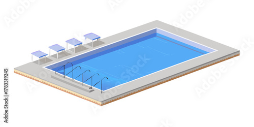 luxury swimming pool in santorini. 3d rendering.