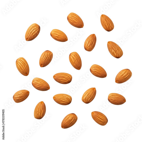 Wallpaper Mural Whole raw light brown almonds with natural texture, scattered organically on a pristine transparent seamless background, captured flat lay with soft studio light, concept of natural health and purity Torontodigital.ca