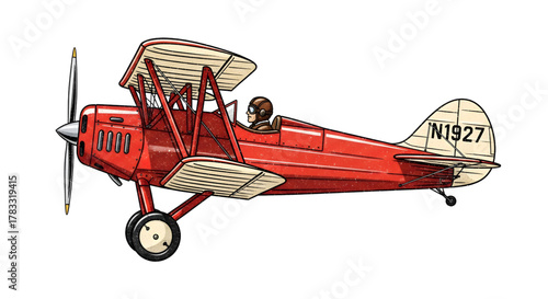 Vintage red biplane with pilot soars through the sky embodying adventure and classic aviation dreams