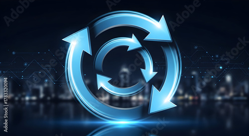 Glowing circular arrows symbolize continuous improvement and forward momentum in business transformation 22494579 1