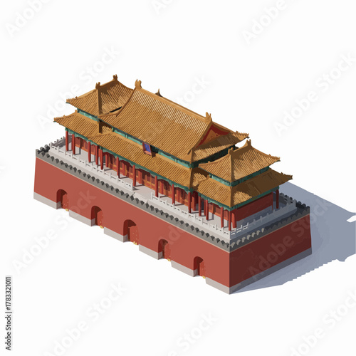 Isometric 3D Forbidden City Gate Beijing Vector – Chinese Landmark Architecture