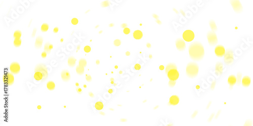 Bright yellow paint splashes and confetti create a colorful vector illustration texture on a white backdrop