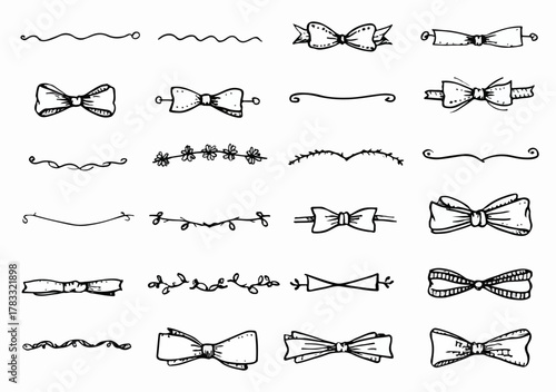 Sammlung handgezeichneter Vektor-Trennlinien und Schleifen-Elemente im Skizzenstil für Dekoration.