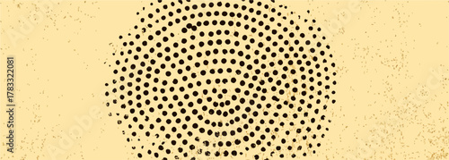 Abstrakte Vektor-Illustration eines Fingerabdrucks aus schwarzen Punkten auf beigefarbenem Hintergrund.