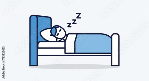 Sleeping person in bed illustration for sleep hygiene and healthy lifestyle concepts and relaxation time