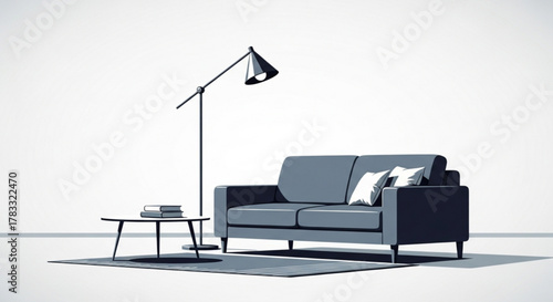Modern living room interior design with sofa lamp table and rug for home decor ideas and inspiration