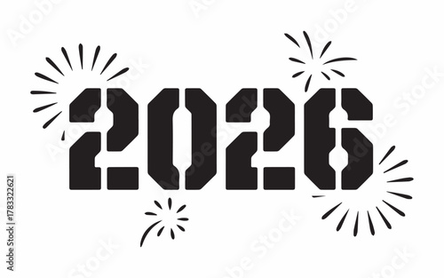 Celebrate upcoming 2026 with dynamic stencil numbers and festive bursts, signaling new beginnings and exciting possibilities for any project.