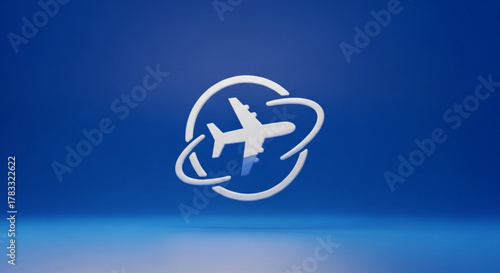 Airplane travel agency logo design for flight booking and vacation planning service with blue background