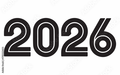 Bold graphic numerals 2026 create a modern, dynamic statement for upcoming year planning and celebrations