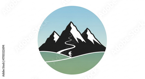 Mountain hiking adventure logo design for outdoor enthusiasts and travel agencies promoting scenic mountain trails