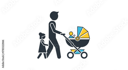 Family walking with stroller vector illustration for parenting and family lifestyle related graphic design 100