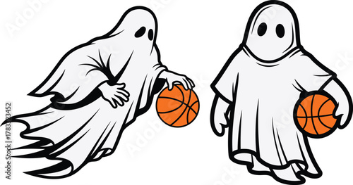 Spooky Season Basketball with Two Ghosts Playing the Game