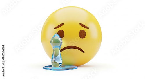 Sad crying emoji face with tears illustration for social media posts and expressing emotions online use