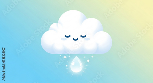 Cute cartoon cloud with raindrop vector illustration for weather forecast and nature themed designs 100