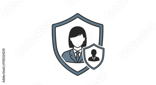 Business woman security protection shield icon for data privacy and safety online personal information secured