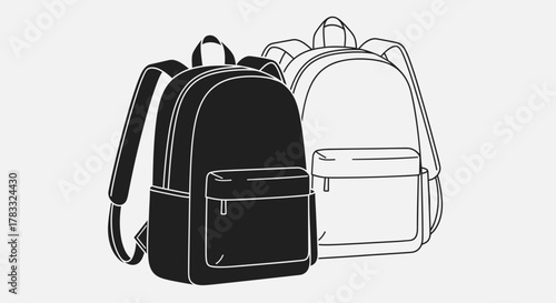 Two backpacks, one black and one white, are shown side by side against a plain background.