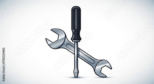Wrench and screwdriver tools for repair maintenance service and construction engineering work illustration