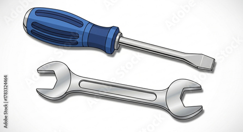 Screwdriver and wrench vector illustration for diy projects and home repair maintenance and construction work