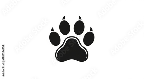 Black paw print vector illustration for pet shop or veterinary clinic logo design and animal footprint art