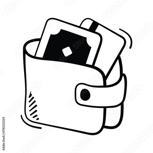 Hand drawn wallet icon representing money, finance, and online payment