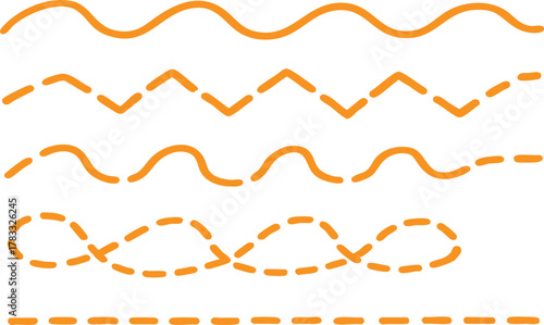 Creative Orange Vector Line Art Elements Collection - Wavy, Zigzag, Dashed Dividers & Borders for Modern Design