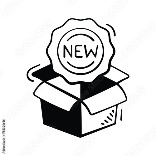 New product hand drawn icon, fresh arrivals in store