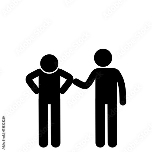 Stick figure comforting and calming an angry friend gently.