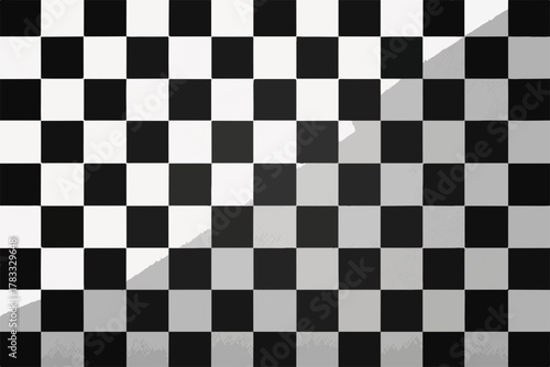 Fondo abstracto de patrón de cuadros en blanco y negro con efecto tridimensional y sombreado sutil.