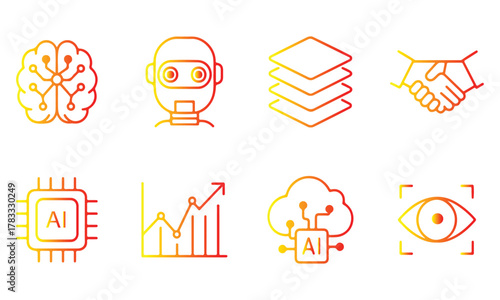 Artificial Intelligence Icons Neural Networks, Robotics, and Data Analysis