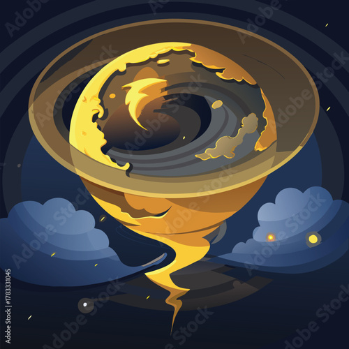 Abstract Golden Tornado with Swirling Rings storm hurricane