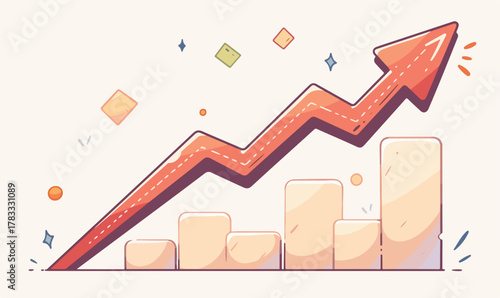 Gráfico vectorial ascendente que representa el éxito y el crecimiento financiero, con elementos decorativos.