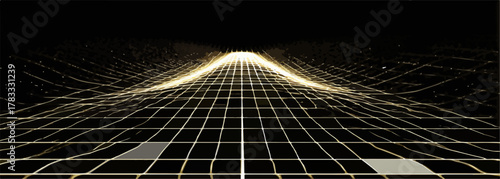 Visualización abstracta de una cuadrícula digital luminosa que se extiende hacia el horizonte, representando la conectividad y el progreso tecnológico.
