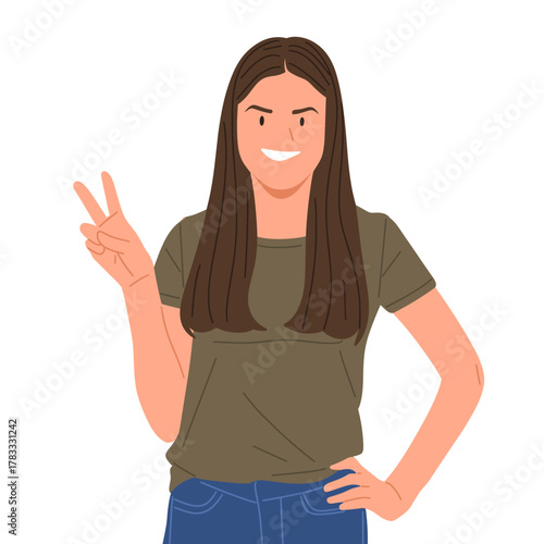 young woman showing different hand gestures and facial expressions, various emotions and signs, flat vector illustration on white background.Good for education,sticker,poster,template and more