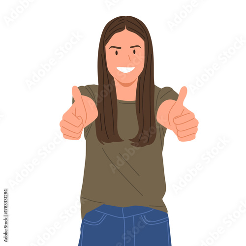 young woman showing different hand gestures and facial expressions, various emotions and signs, flat vector illustration on white background.Good for education,sticker,poster,template and more