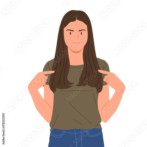 young woman showing different hand gestures and facial expressions, various emotions and signs, flat vector illustration on white background.Good for education,sticker,poster,template and more