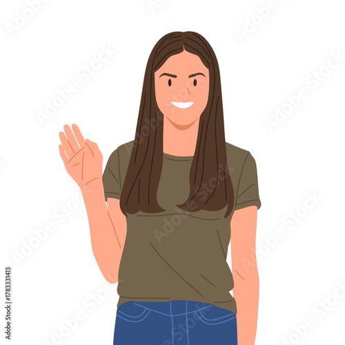 young woman showing different hand gestures and facial expressions, various emotions and signs, flat vector illustration on white background.Good for education,sticker,poster,template and more